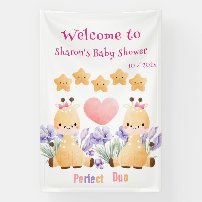 Bannière de fête prénatale pour bébé girafe mignon (Verticale)