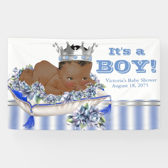 Bannière de fête prénatale pour bébé prince afro-a (Horizontal)