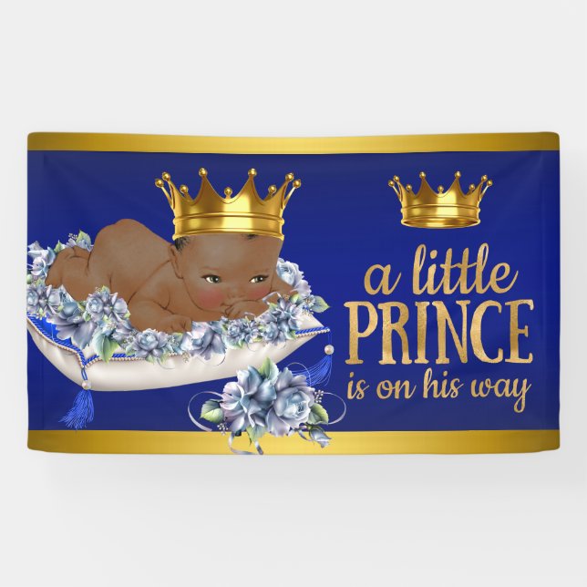Bannière de fête prénatale pour un prince afro-amé (Horizontal)
