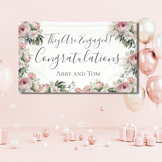 Bannière de fiançailles élégante florale rose et b (Créateur téléchargé)
