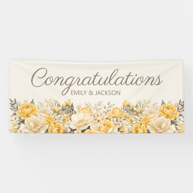 Bannière de fiançailles florale crème jaune (Horizontal)