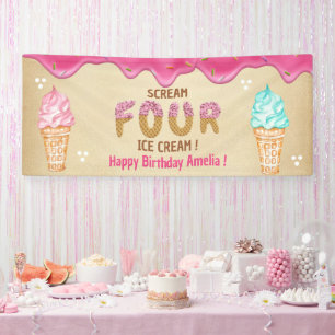 bannière de fille d'anniversaire 4 ans i cream, vo