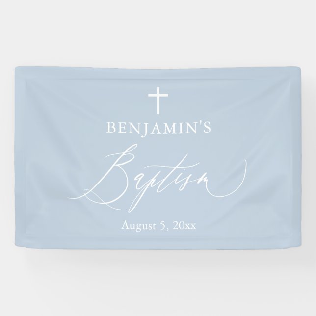 Bannière de fond de baptême garçon croix blanche b (Horizontal)
