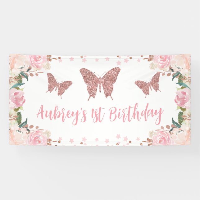 Bannière de fond de joyeux anniversaire Papillon e (Horizontal)