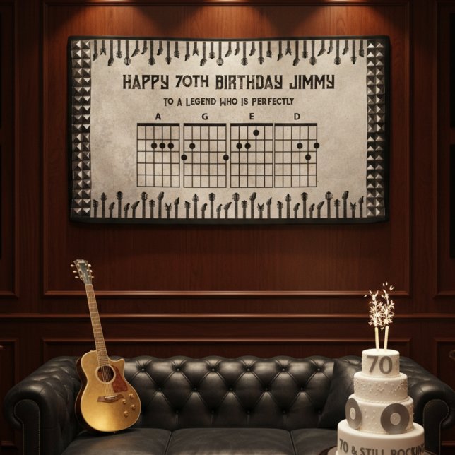 Bannière de guitariste légendaire vintage pour 70e (Birthday Banner to celebrate 70 Years, 7 Decades, 1 Legendary Icon)