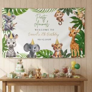 Bannière de joyeux anniversaire Jungle Animaux de 