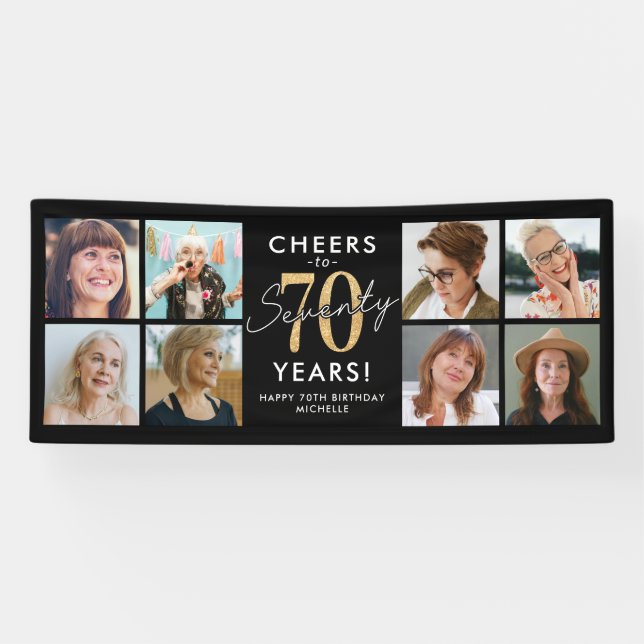 Bannière de joyeux anniversaire photo 70 ans en or (Horizontal)