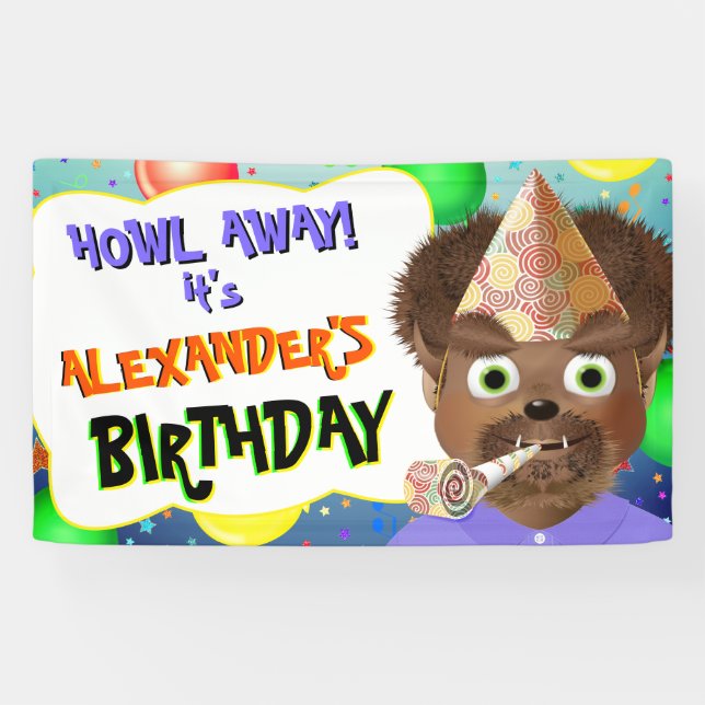 Bannière de la fête d'anniversaire Wolf Monster (Horizontal)