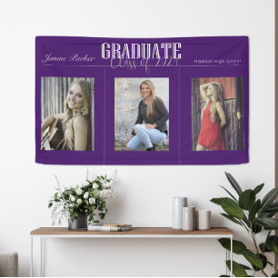 Bannière de la fête de graduation photo violet mod