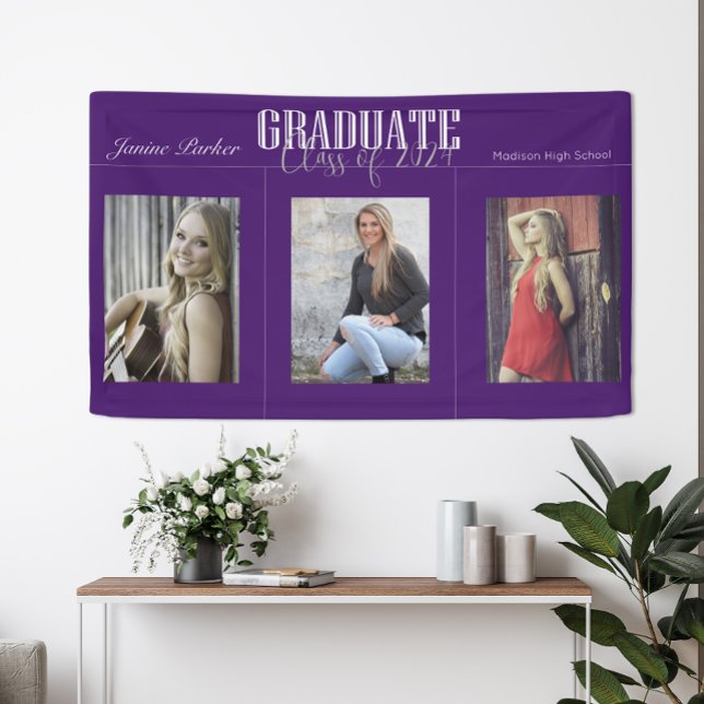 Bannière de la fête de graduation photo violet mod (Créateur téléchargé)
