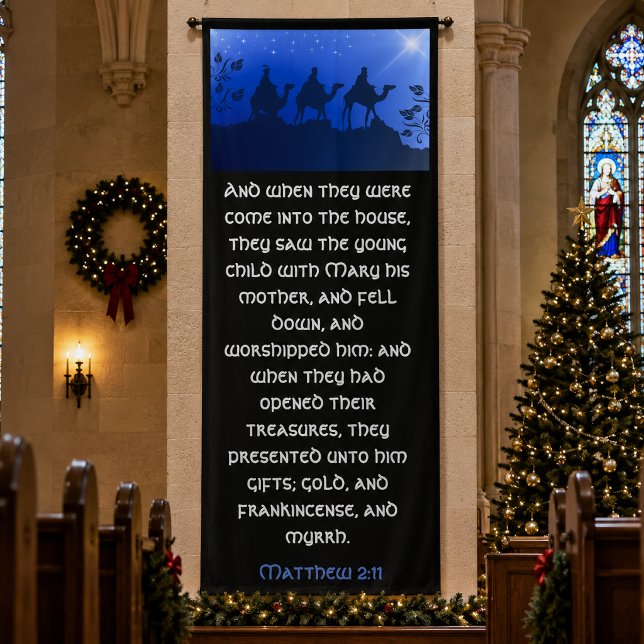 Bannière de l'église de Noël Trois Sages Blue Star (Banner enlarged for detail)
