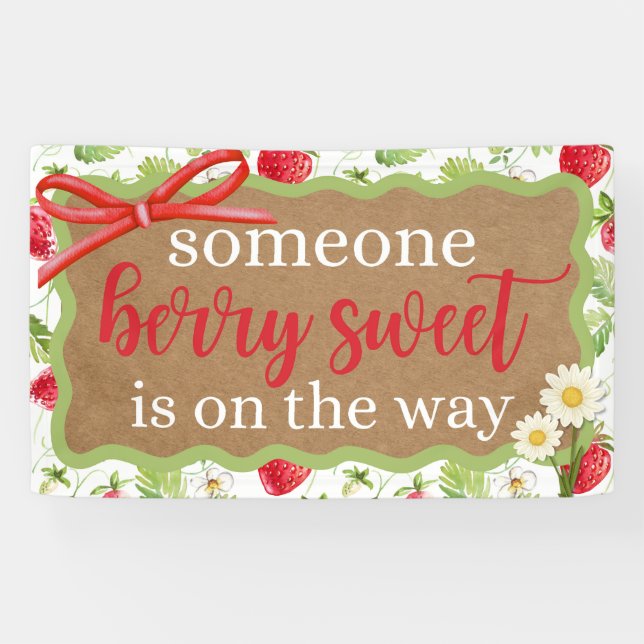 Bannière de look peint Baby shower fille fraise (Horizontal)