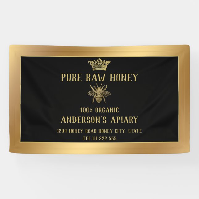 Bannière de luxe en or apiaire couronne miel bee (Horizontal)