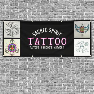 Bannière de magasin de tatouage moderne à texte bl