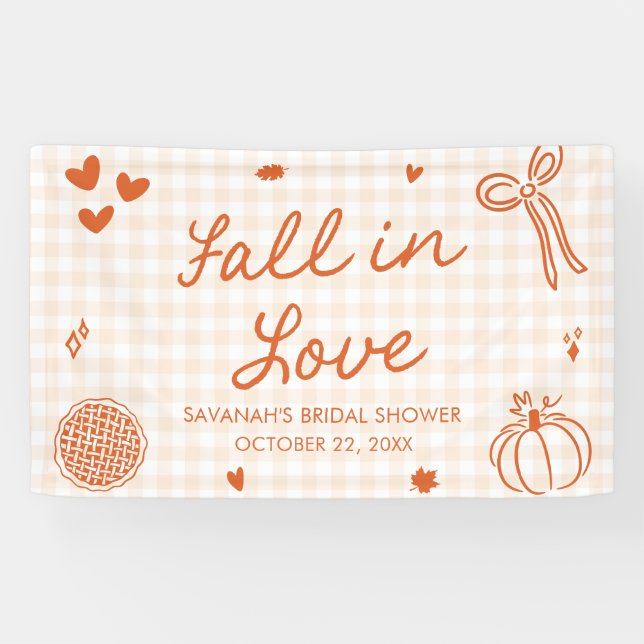 Bannière de mariage automnal orange dessinée à la  (Horizontal)