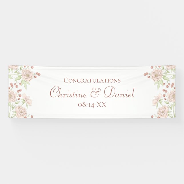 Bannière de mariage aux roses roses blush (Horizontal)