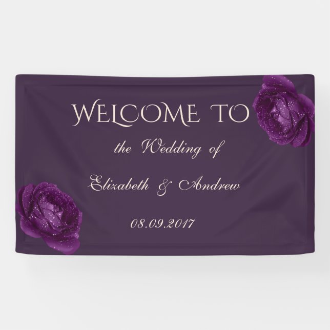 Bannière de mariage aux roses violettes élégantes  (Horizontal)
