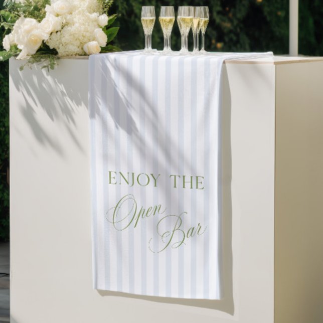Bannière de mariage avec bar ouvert à rayures vert (Sage Green & Blue Stripe Wedding Open Bar Banner)