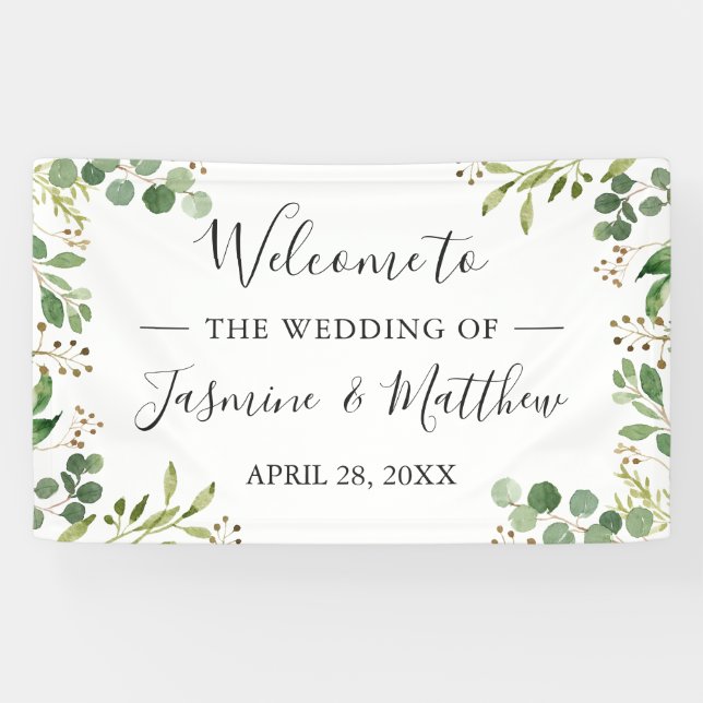 Bannière de mariage avec verdure d'eucalyptus (Horizontal)