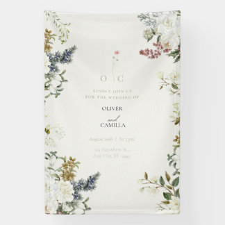 Bannière de mariage botanique de fleurs sauvages