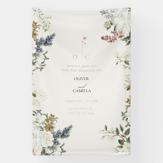 Bannière de mariage botanique de fleurs sauvages  (Verticale)