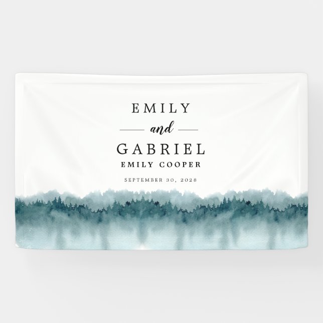 Bannière de Mariage d'aquarelle de la forêt de Rus (Horizontal)