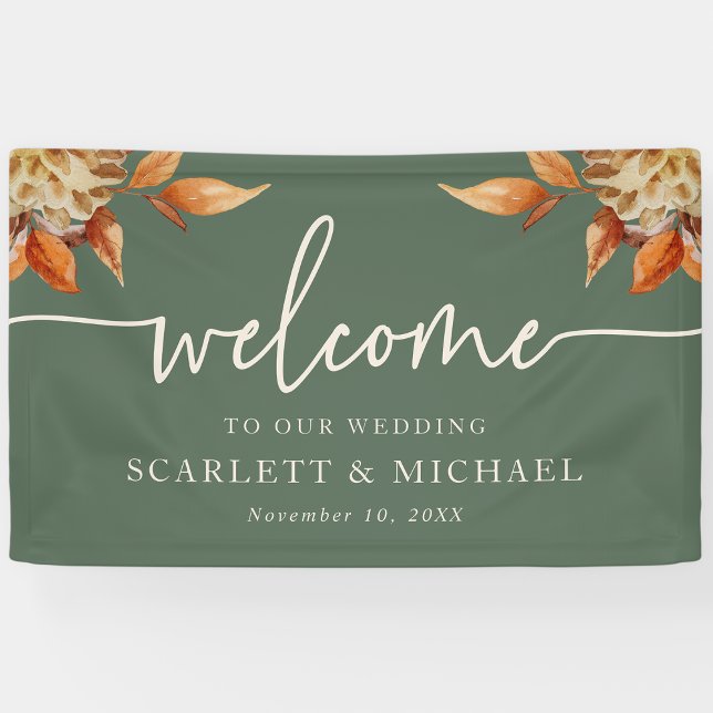 Bannière de mariage de bienvenue d'automne rustiqu (Rustic Fall Floral Welcome Sign Wedding Banner by Painted Paperie
)