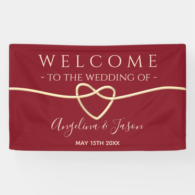 Bannière de mariage de bienvenue rouge élégant (Horizontal)