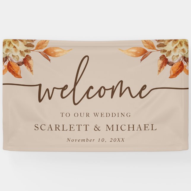 Bannière de mariage de bienvenue rustique (Rustic Fall Leaves Welcome Wedding Banner by Painted Paperie
)