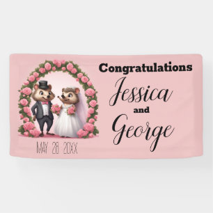 Bannière de mariage de mariés hérissons mignons