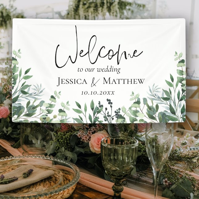Bannière de Mariage de remplissage d'aquarelle rus (Rustic Watercolor Foliage Wedding Banner)