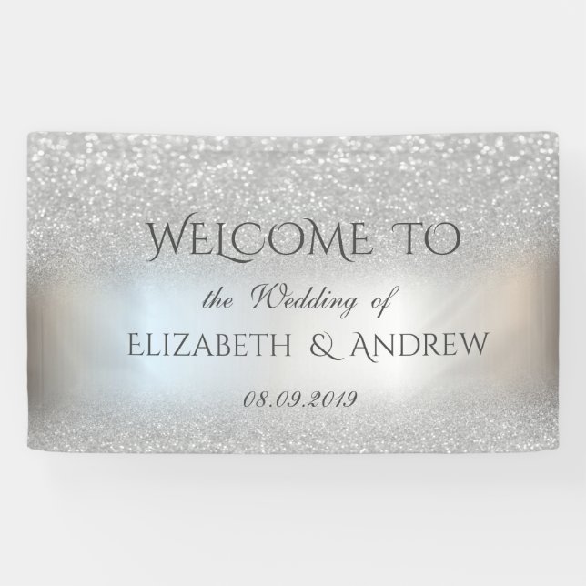 Bannière de mariage élégante à paillettes argentée (Horizontal)
