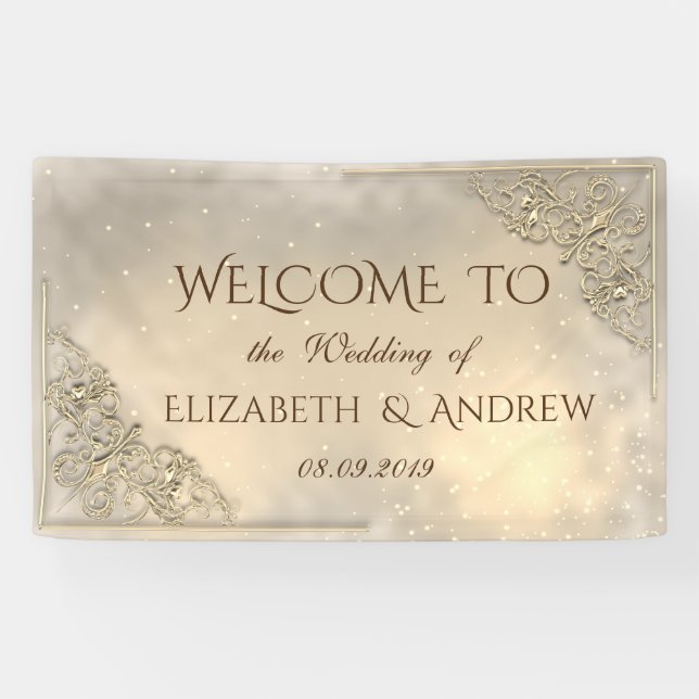 Bannière de mariage élégante et festive dorée (Horizontal)