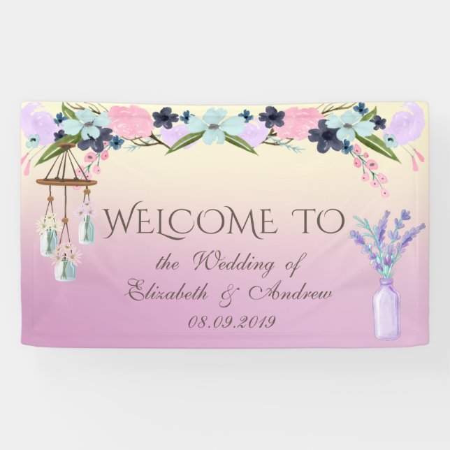 Bannière de mariage élégante et stylée à motif flo (Horizontal)