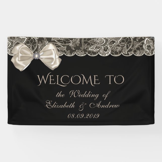 Bannière de mariage élégante et stylée, dentelle,  (Horizontal)