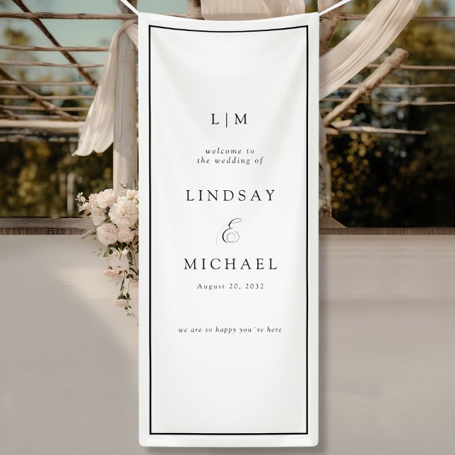 Bannière de mariage élégante royale blanche monogr (Elegant Royal White Monogram Wedding Banner)