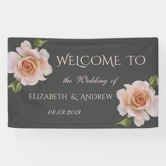 Bannière de mariage Élégantes Roses Chic (Horizontal)
