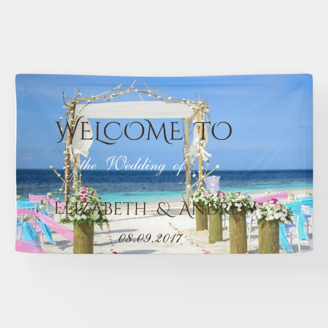 Bannière de mariage florale arborée de plage tropi (Horizontal)