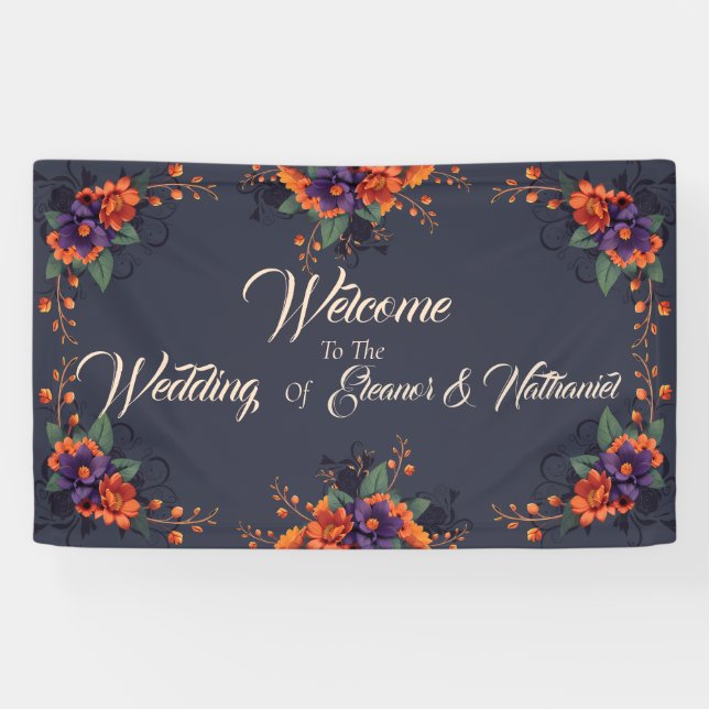 Bannière de mariage florale gothique élégante 3D (Horizontal)