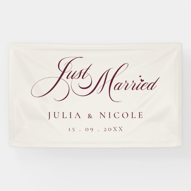 Bannière de mariage Ivory Burgundy Just Married (Horizontal)