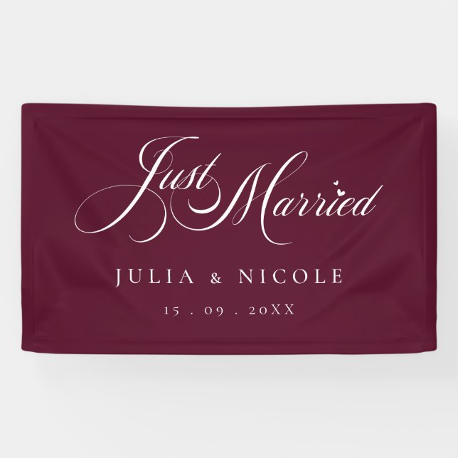 Bannière de mariage Ivory Burgundy Just Married (Horizontal)
