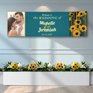 Bannière de mariage moderne tournesol sarcelle ble