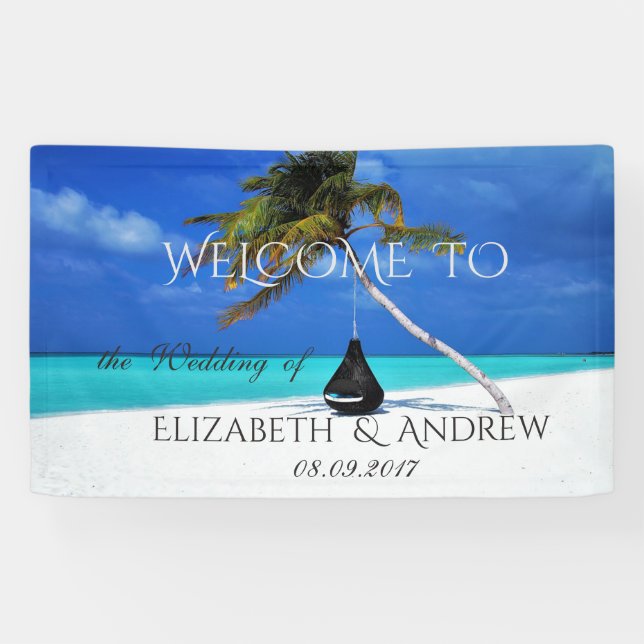 Bannière de mariage Palmier Plage Tropicale Chaude (Horizontal)