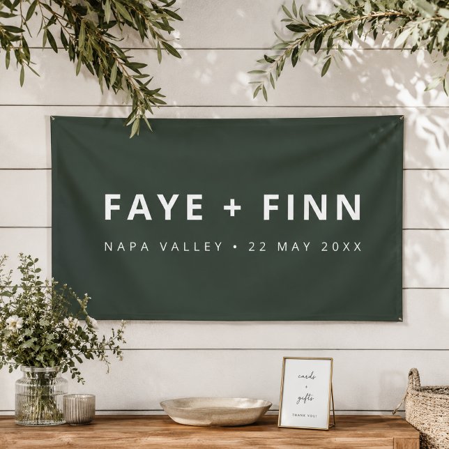 Bannière de mariage | Panneau de bienvenue Scandi (Custom Scandi wedding vinyl banner with names, location, and date for indoor or outdoor decor.)
