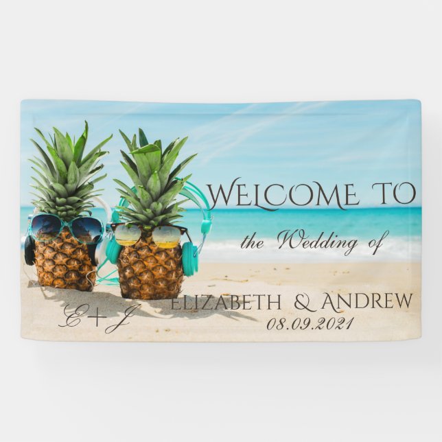 Bannière de mariage Plage tropicale, Ananas (Horizontal)