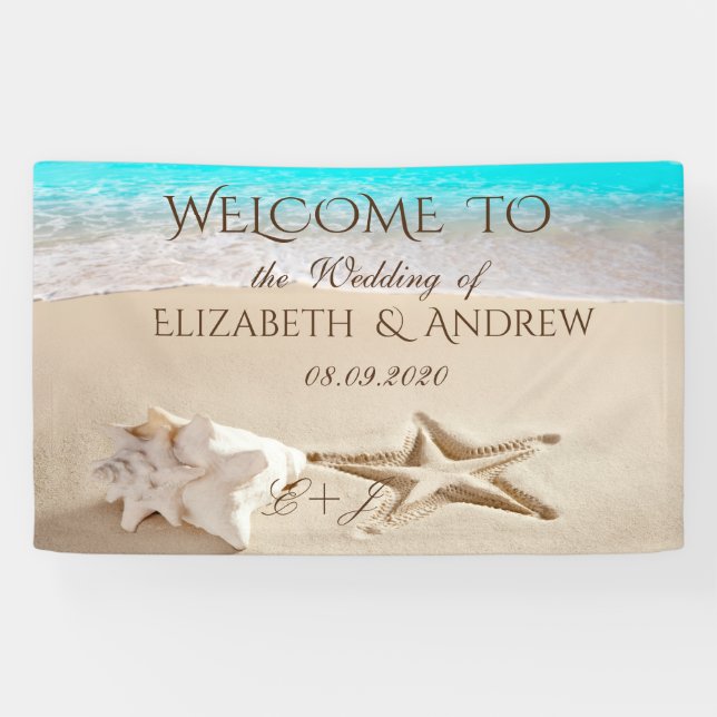 Bannière de mariage Plage Tropicale, Étoile de Mer (Horizontal)