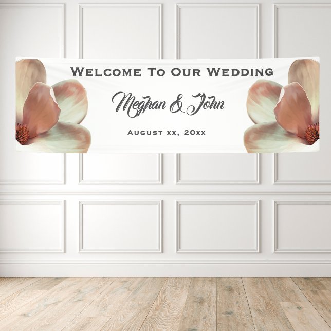 Bannière de mariage rose Magnolia Blush 2,5' x 8' (Magnolia Blush Pink Wedding Banner 2.5' x 8')