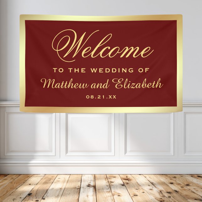 Bannière de mariage rouge et or métallisé Faux (Créateur téléchargé)