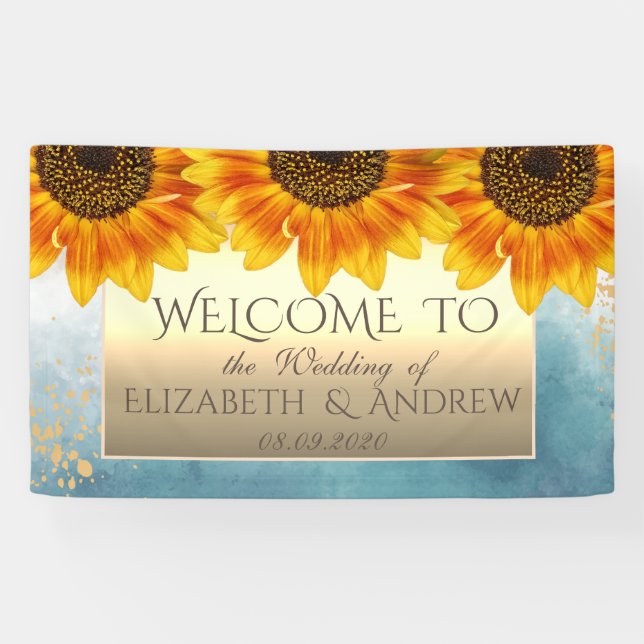 Bannière de mariage Tournesols Chic Or (Horizontal)