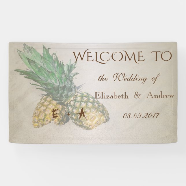 Bannière de mariage Tropical Beach, Ananas (Horizontal)